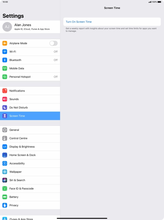 Press Turn On Screen Time.