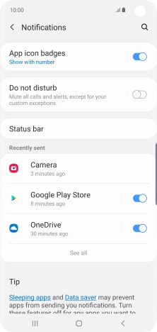 Press the indicator next to the required app to turn the function on or off.