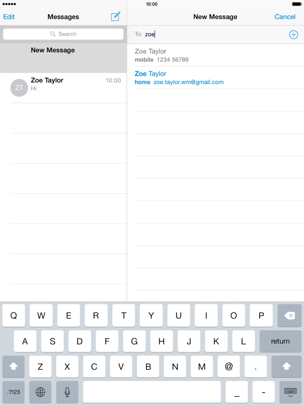 Press the required contact.