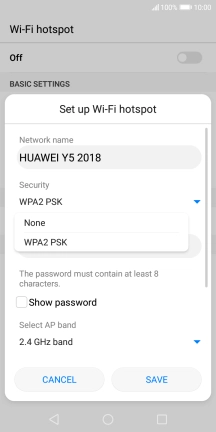 Press WPA2 PSK to password protect your Wi-Fi hotspot.