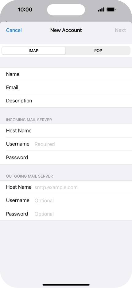 Press Username and key in the username for your email account.