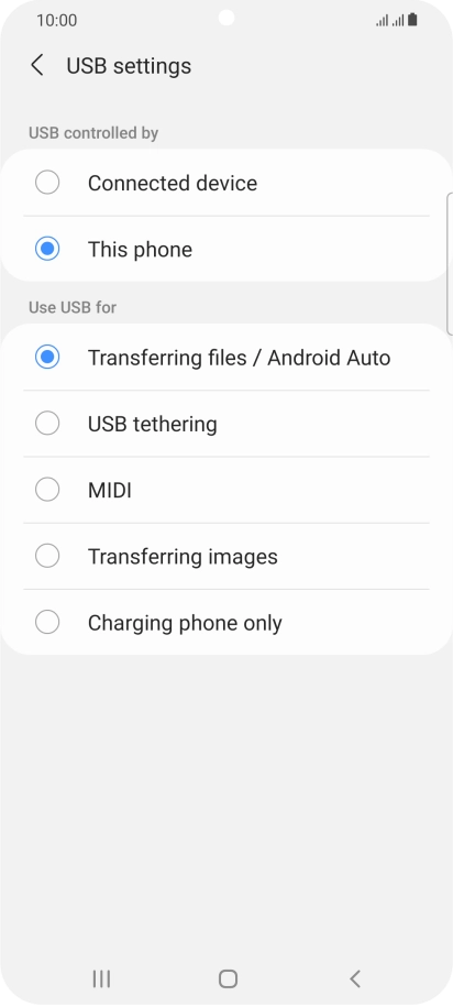 Press Transferring files / Android Auto.