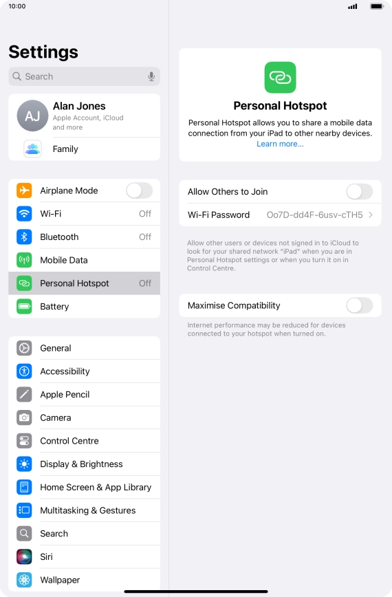 Press Wi-Fi Password and key in the required password.