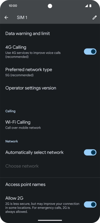 Press Preferred network type.