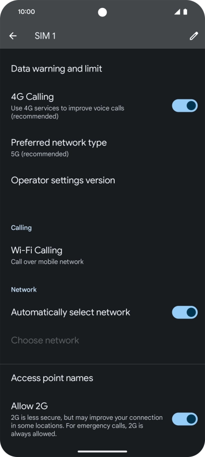 Press Preferred network type.