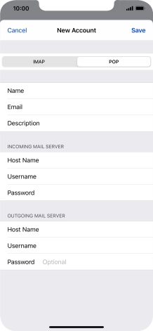 Press Password and key in the password for your email account. Please note that if you're using Vodafone's outgoing server, leave the password field empty.