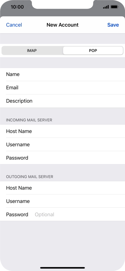 Press Password and key in the password for your email account. Please note that if you're using Vodafone's outgoing server, leave the password field empty.