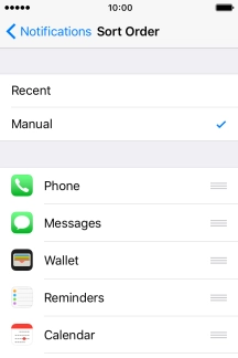 To sort notifications manually, press the organise icon next to the required menu item and drag it to the required position on the list.