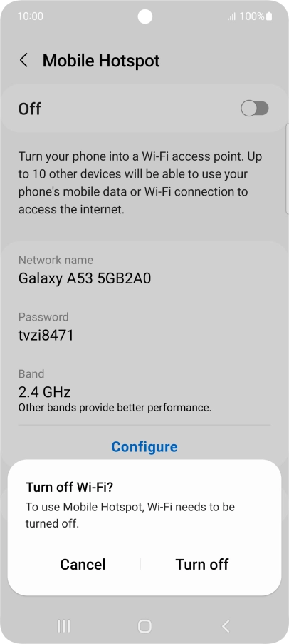 Press Turn off to turn on the function.