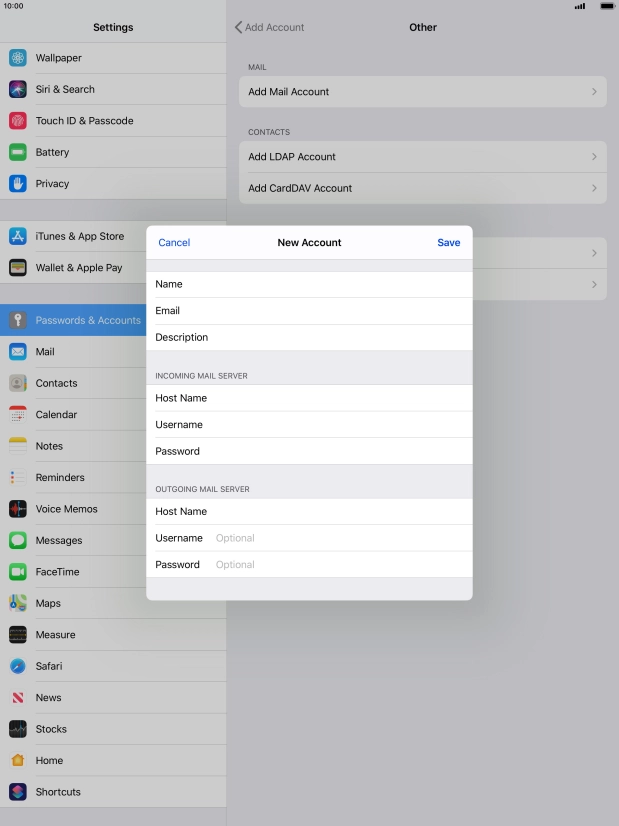 Press Username and key in the username for your email account. Please note that if you're using Vodafone's outgoing server, leave the username field empty.