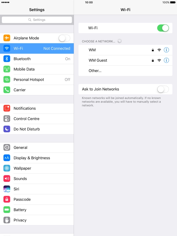 Press the required Wi-Fi network and key in the password for the Wi-Fi network.
