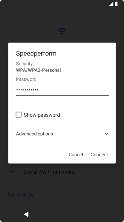 Key in the password for the Wi-Fi network and press Connect.