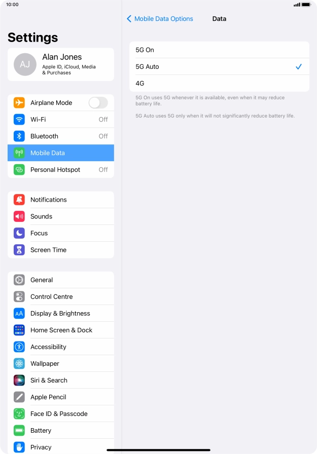 Press the required network mode.