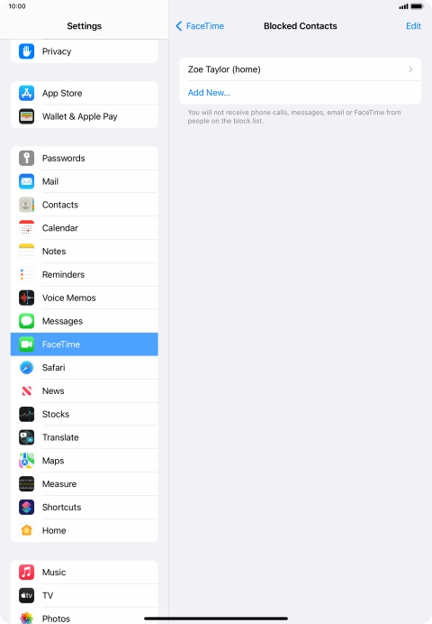 Press Add New... and follow the instructions on the screen to block a contact.
