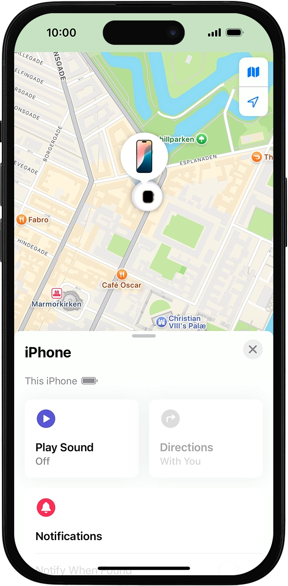 The latest position of your Apple Watch is displayed on the map.