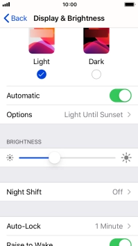 If you turn on the function, press Options and follow the instructions on the screen to select the required period of time for Dark Mode.