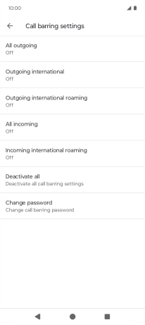 Press the required barring type.