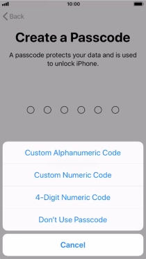 Follow the instructions on the screen to turn on use of phone lock code or press Don't Use Passcode.