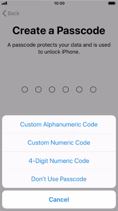 Follow the instructions on the screen to turn on use of phone lock code or press Don't Use Passcode.