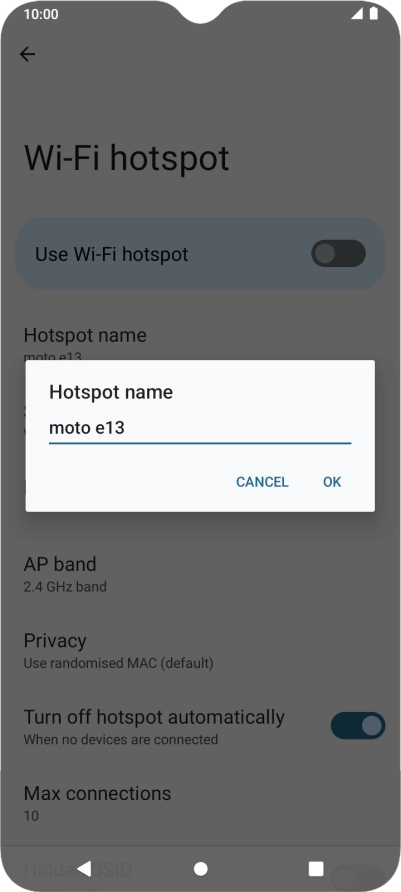 Key in the required Wi-Fi hotspot name and press OK.