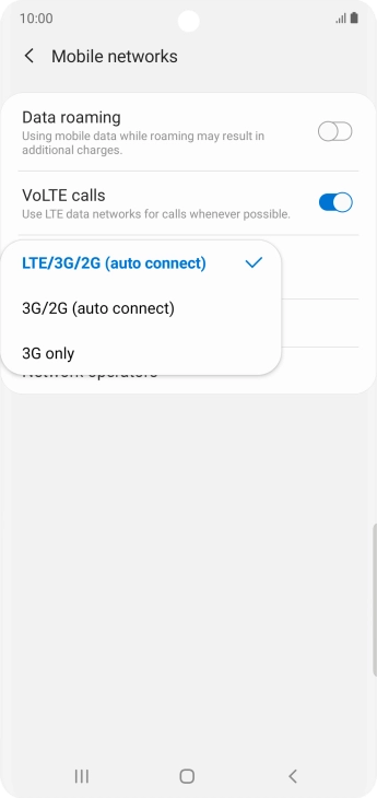 Press the required network mode.