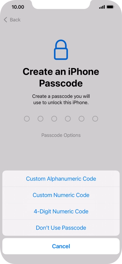 Follow the instructions on the screen to turn on use of phone lock code or press Don't Use Passcode.