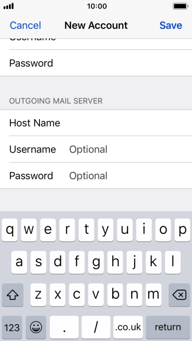 Press Username and key in the username for your email account. Please note that if you're using Vodafone's outgoing server, leave the username field empty.