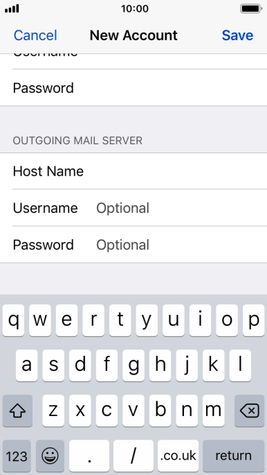 Press Username and key in the username for your email account. Please note that if you're using Vodafone's outgoing server, leave the username field empty.