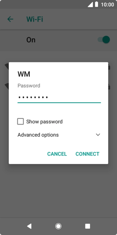 Key in the password for the Wi-Fi network and press CONNECT.