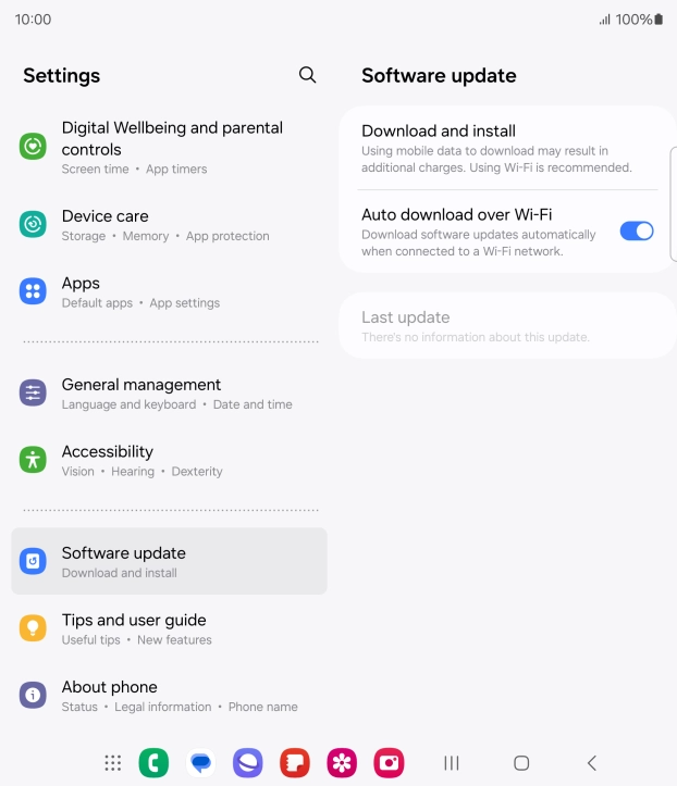 Press Download and install. If a new software version is available, it's displayed. Follow the instructions on the screen to update the phone software.
