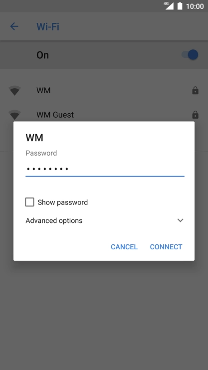 Key in the password for the Wi-Fi network and press CONNECT.