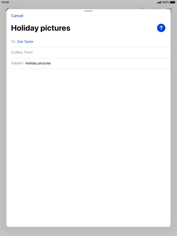 Press the text input field and write the text for your email message.