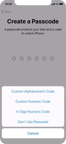 Follow the instructions on the screen to turn on use of phone lock code or press Don't Use Passcode.