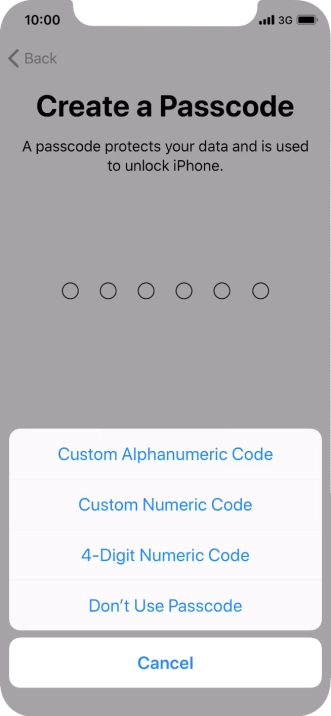 Follow the instructions on the screen to turn on use of phone lock code or press Don't Use Passcode.