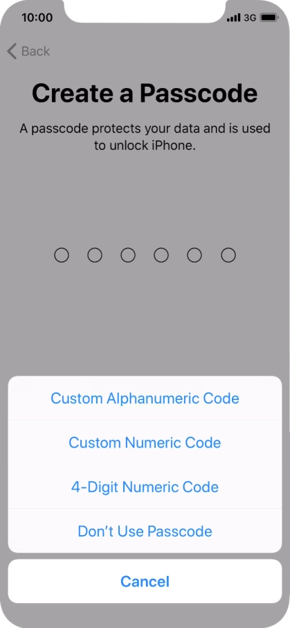 Follow the instructions on the screen to turn on use of phone lock code or press Don't Use Passcode.