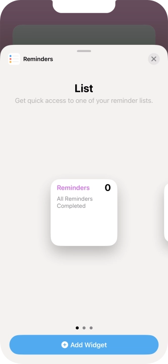 Slide your finger right or left on the screen to select the required widget size.