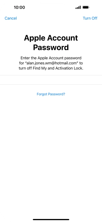 Key in the password for your Apple ID and press Turn Off. Wait a moment while the factory default settings are restored. Follow the instructions on the screen to set up your phone and prepare it for use.