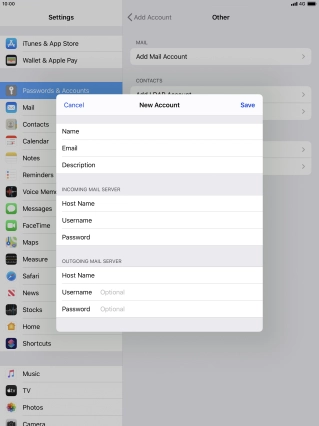 Press Username and key in the username for your email account. Please note that if you're using Vodafone's outgoing server, leave the username field empty.