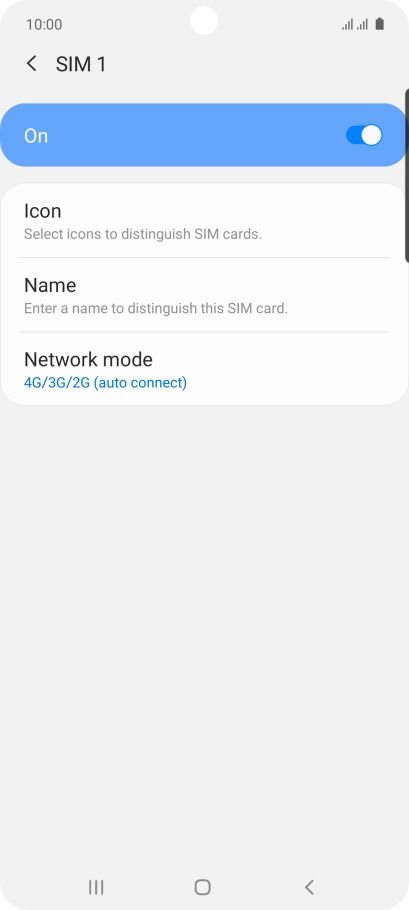 Press the indicator to turn use of the SIM on or off.