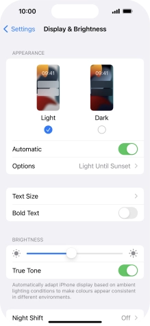 If you turn on the function, press Options and follow the instructions on the screen to select the required period of time for Dark Mode.