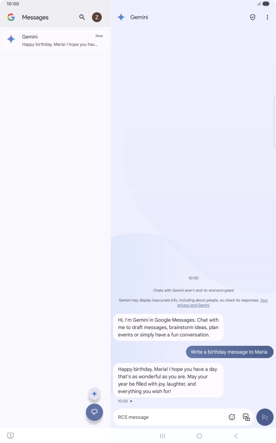 The text suggestion from Gemini is displayed.