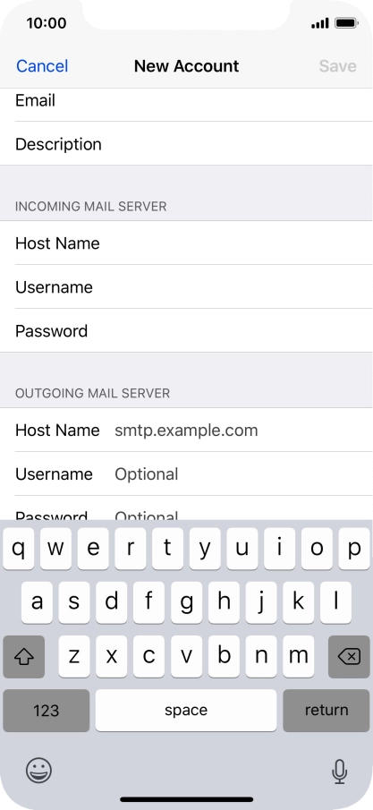Press Host Name and key in the name or IP address of your email provider's outgoing server. Please note that if you can't send email messages when using your email provider's outgoing server, key in smtp.vodafone.net.au (Vodafone's outgoing server).