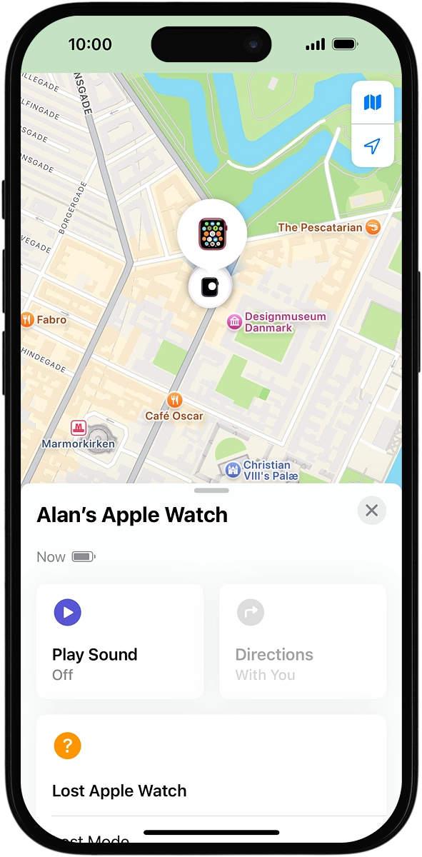 The latest position of your Apple Watch is displayed on the map.