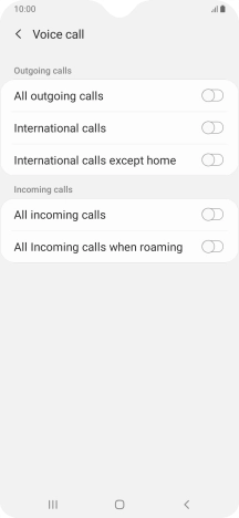 Press the indicator next to the required barring type to turn the function on or off.