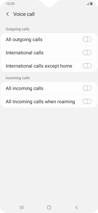 Press the indicator next to the required barring type to turn the function on or off.