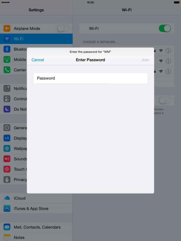 Press Password and key in the password for the Wi-Fi network.