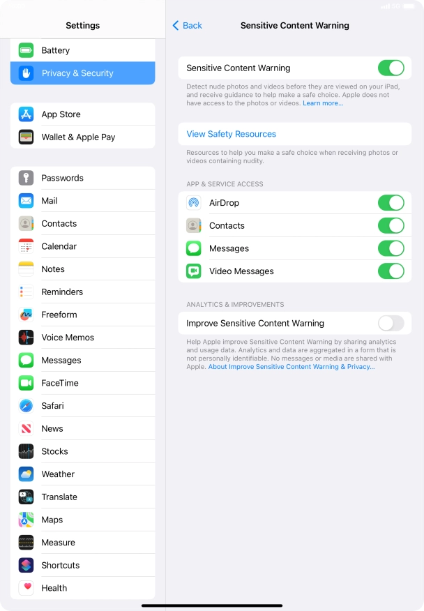 Press the indicators next to the required applications to turn the function on or off.