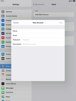 Press Password and key in the password for your email account.