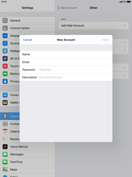 Press Password and key in the password for your email account.