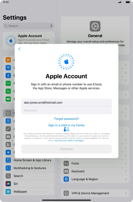 Press Password and key in the password for your Apple ID.